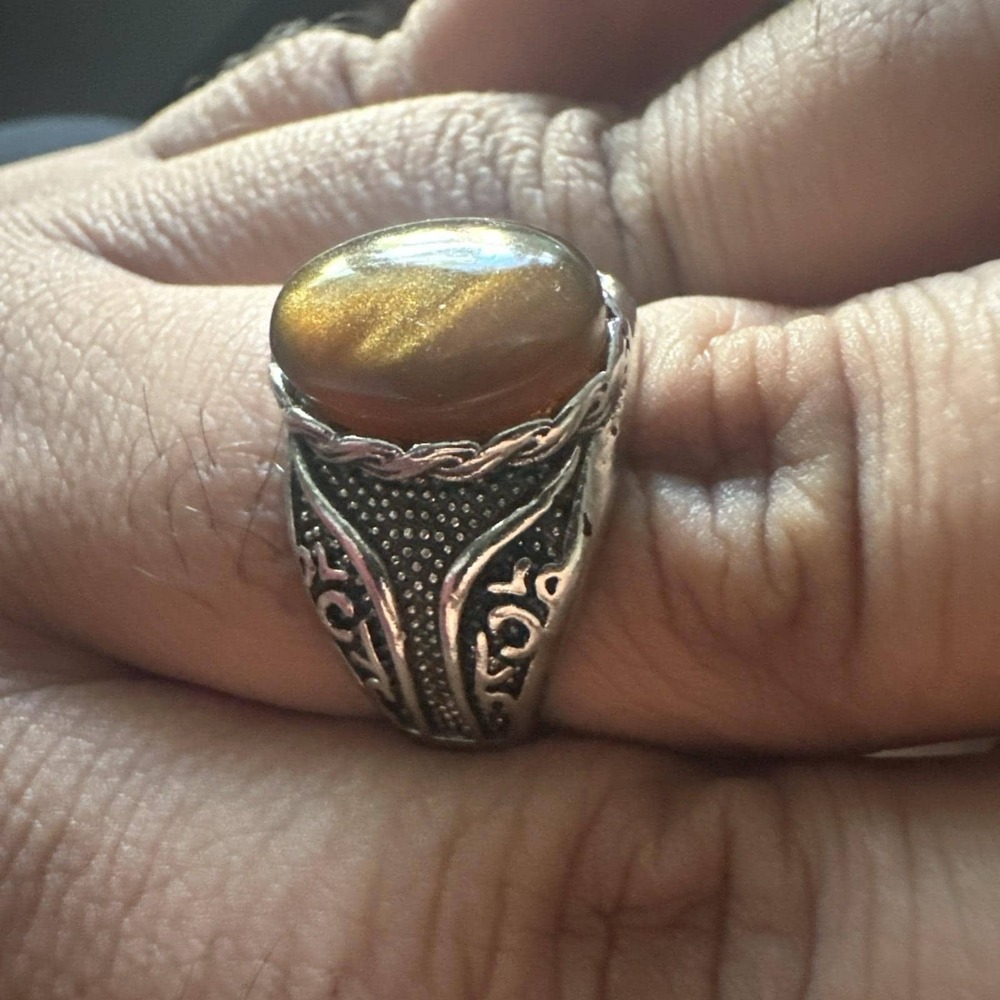 New Luxurious Brown Tiger Eye Stone Signet Ring‎ Stainless Steel Retro Size 13